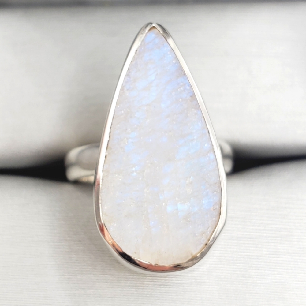 925 Sterling Silver Ring Moonstone Ring Pear Teardrop Ring Rough Cut Ring
